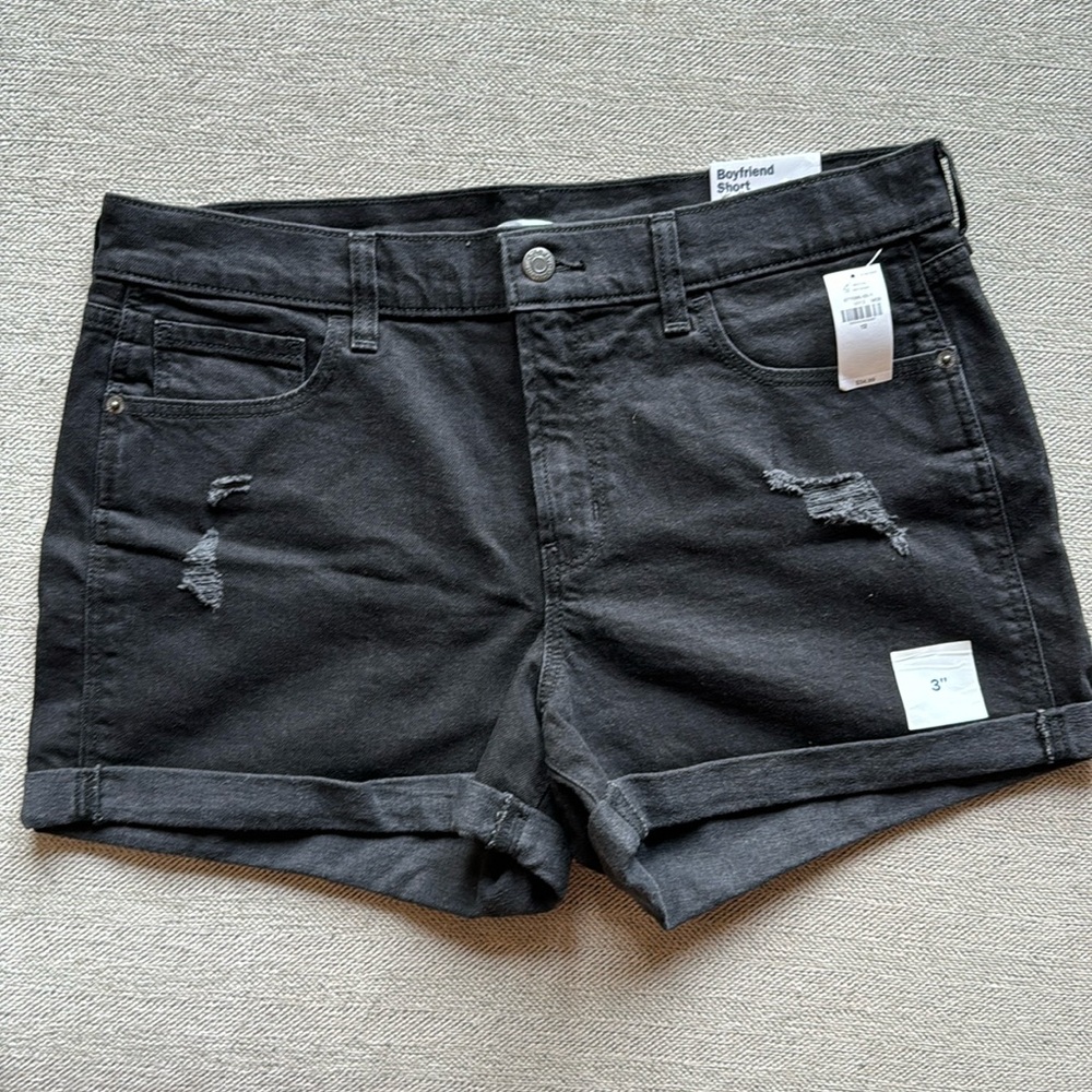 NWT Old Navy Black denim boyfriend Jean Shorts 12 distressed